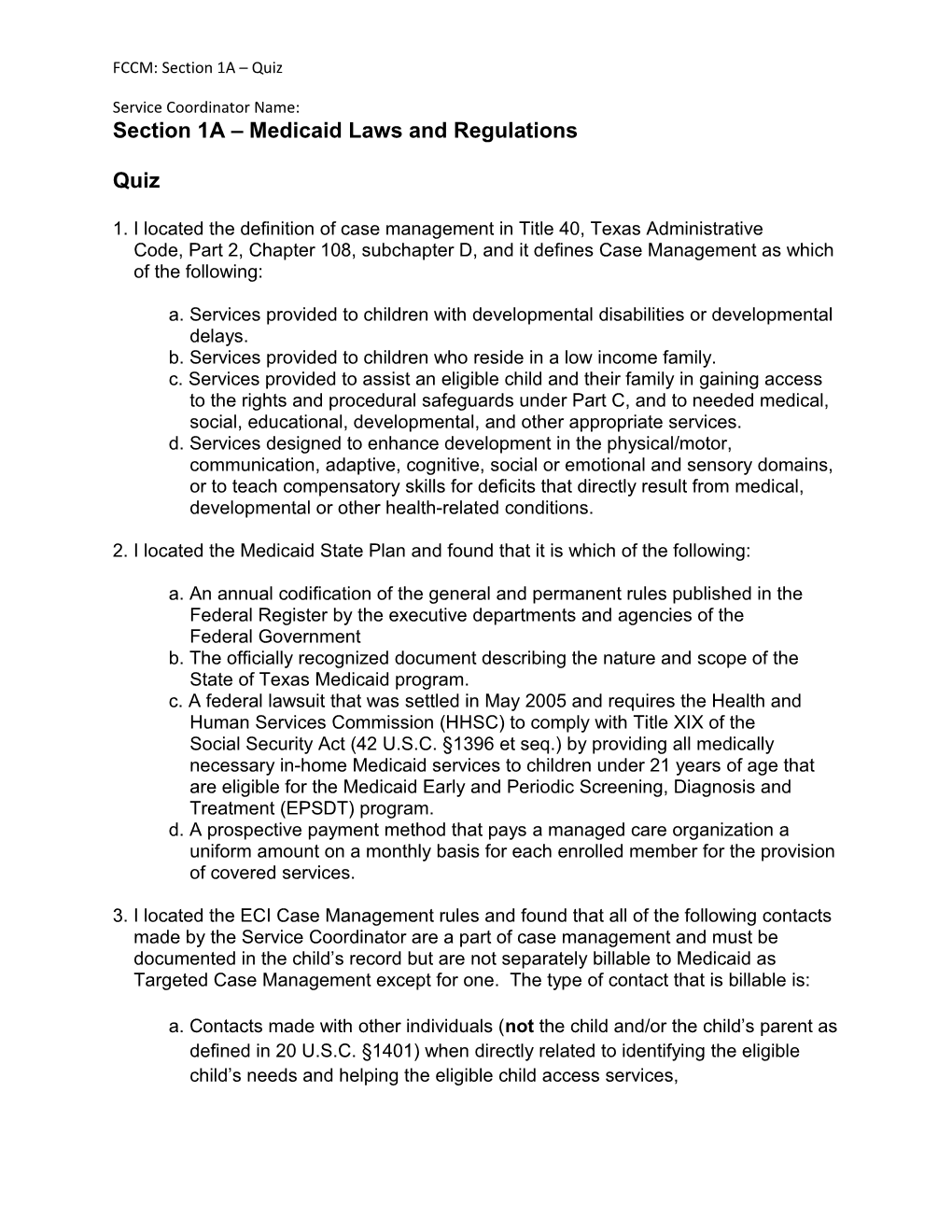 Section 1A Medicaid Laws and Regulations