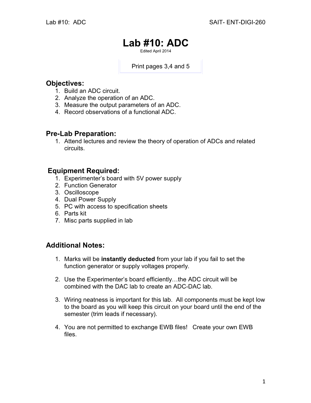 Lab #10: ADC SAIT- ENT-DIGI-260