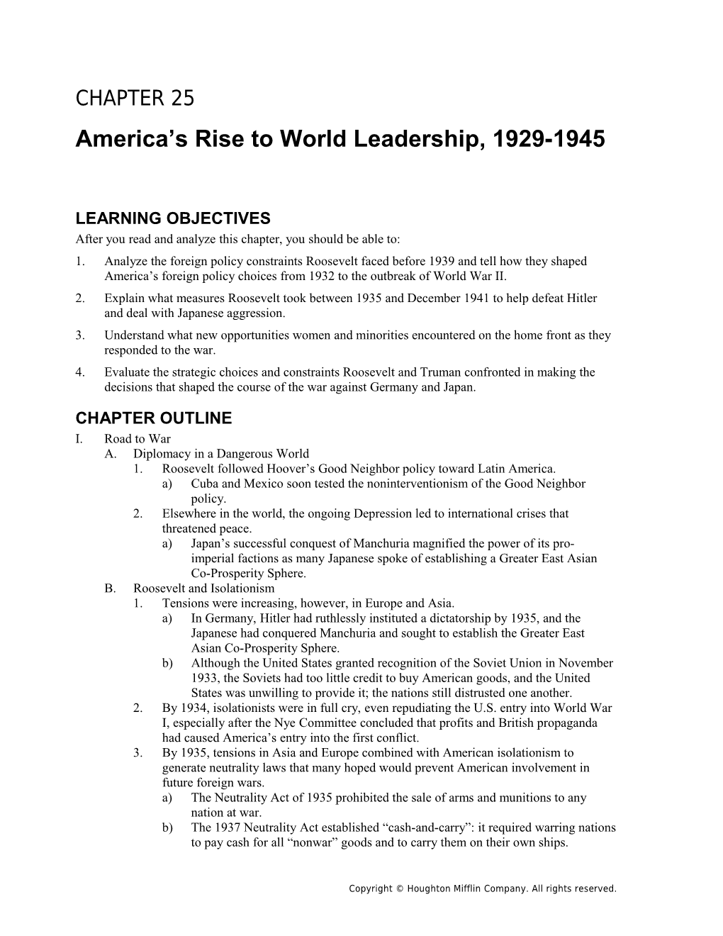 Chapter 25: America S Rise to World Leadership, 1929-1945 1