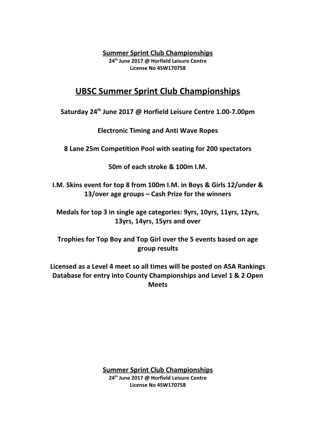 UBSC Sprint Club Championships