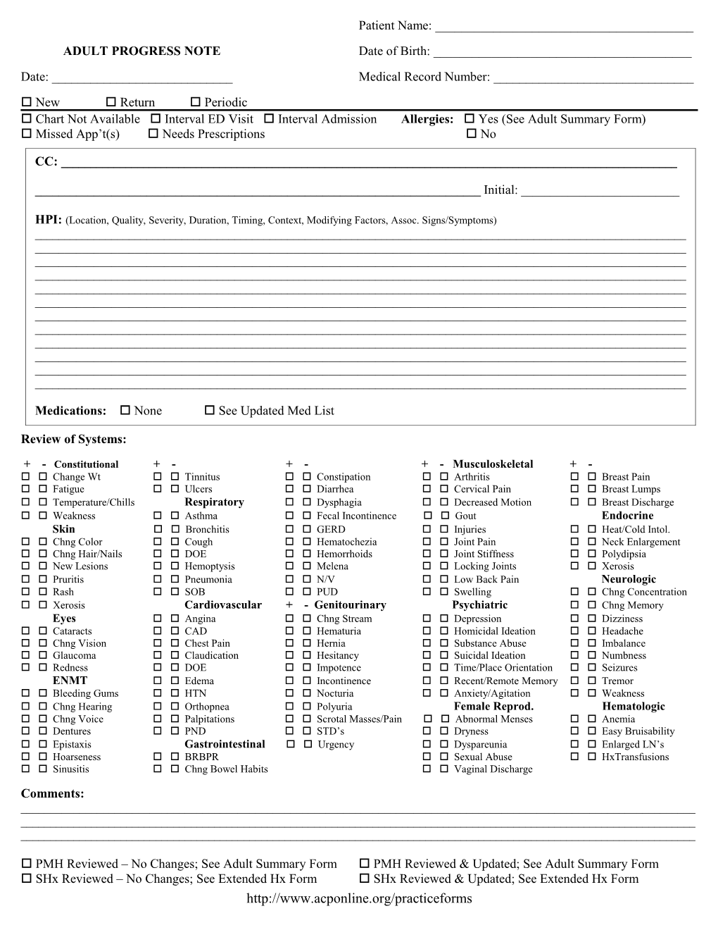 ADULT PROGRESS NOTE Date of Birth: ______