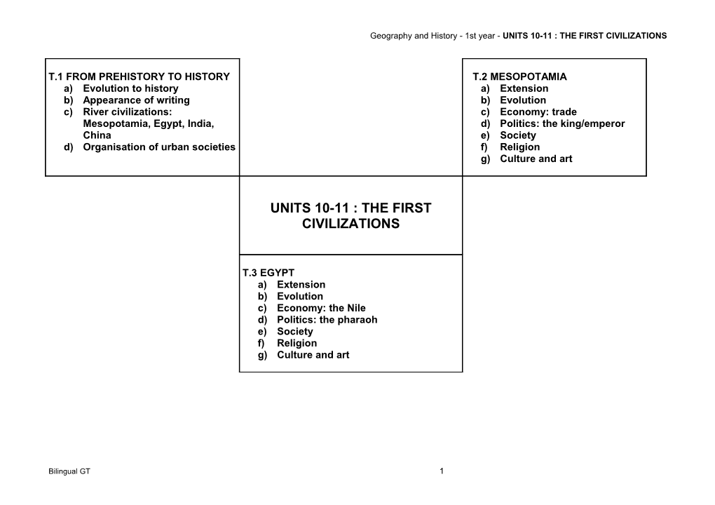 Geography and History - 1St Year - UNITS 10-11 : the FIRST CIVILIZATIONS