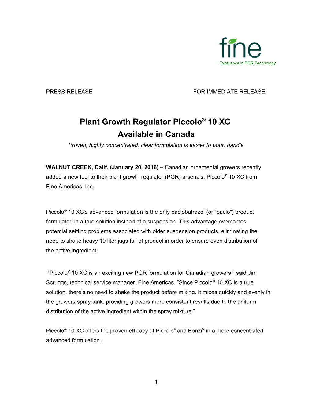Plant Growth Regulator Piccolo 10XC
