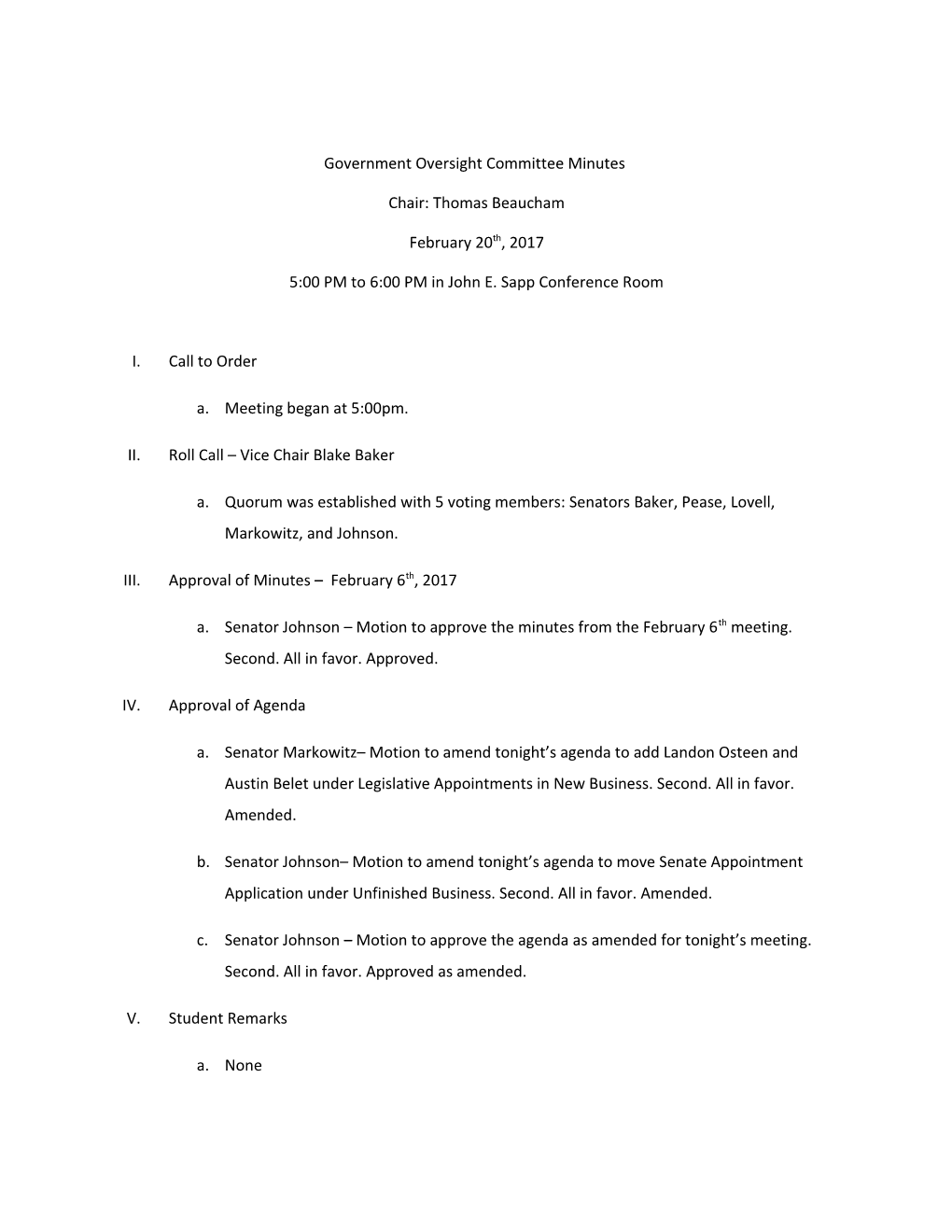 Government Oversight Committee Minutes