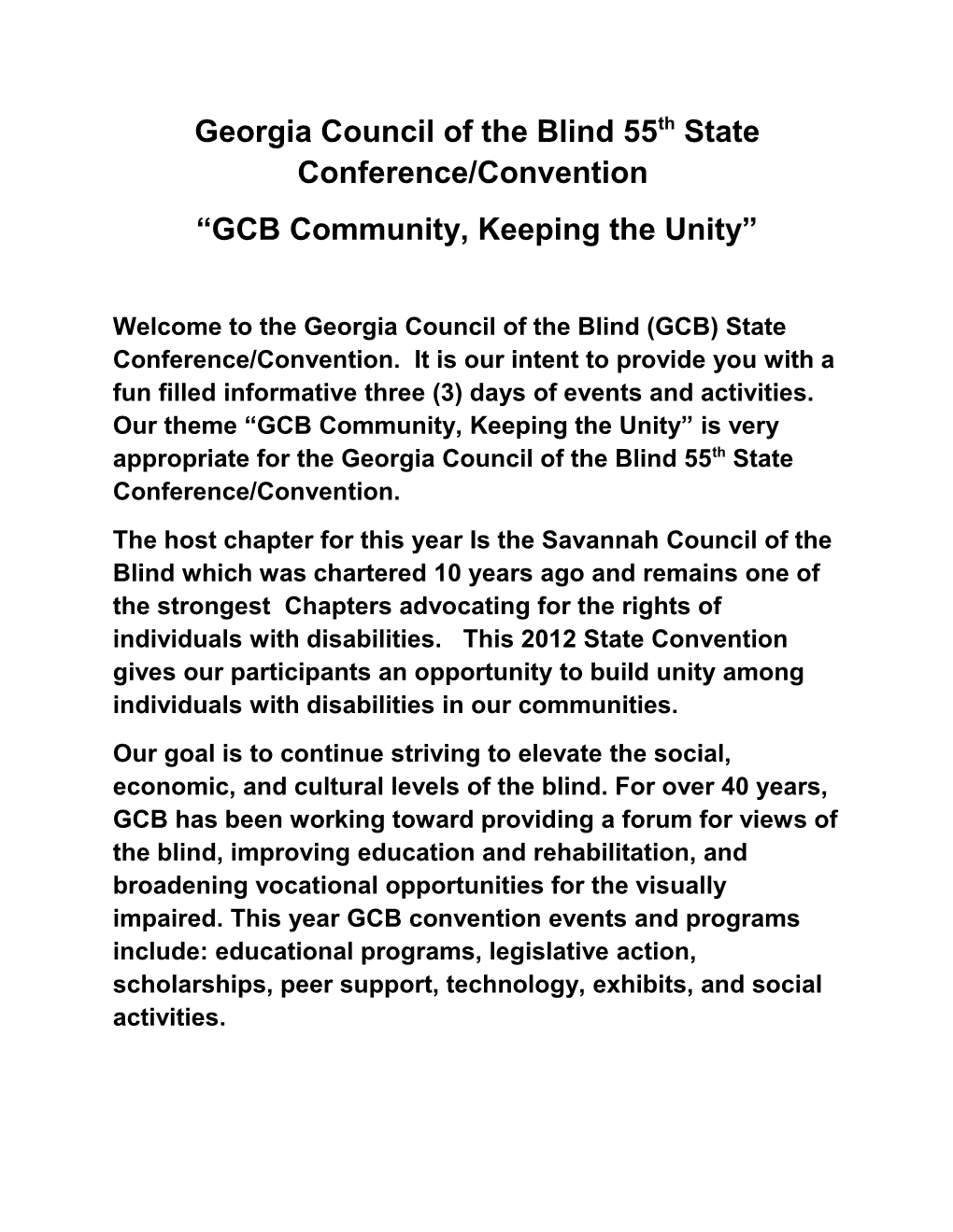 Georgia Council of the Blind 55Th State Conference/Convention