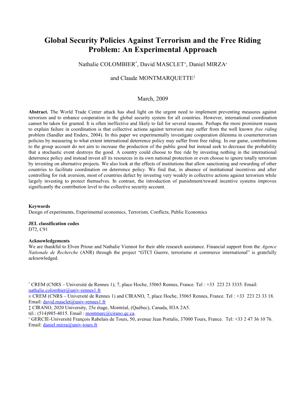 Countering Terrorism : an Experimental Approach