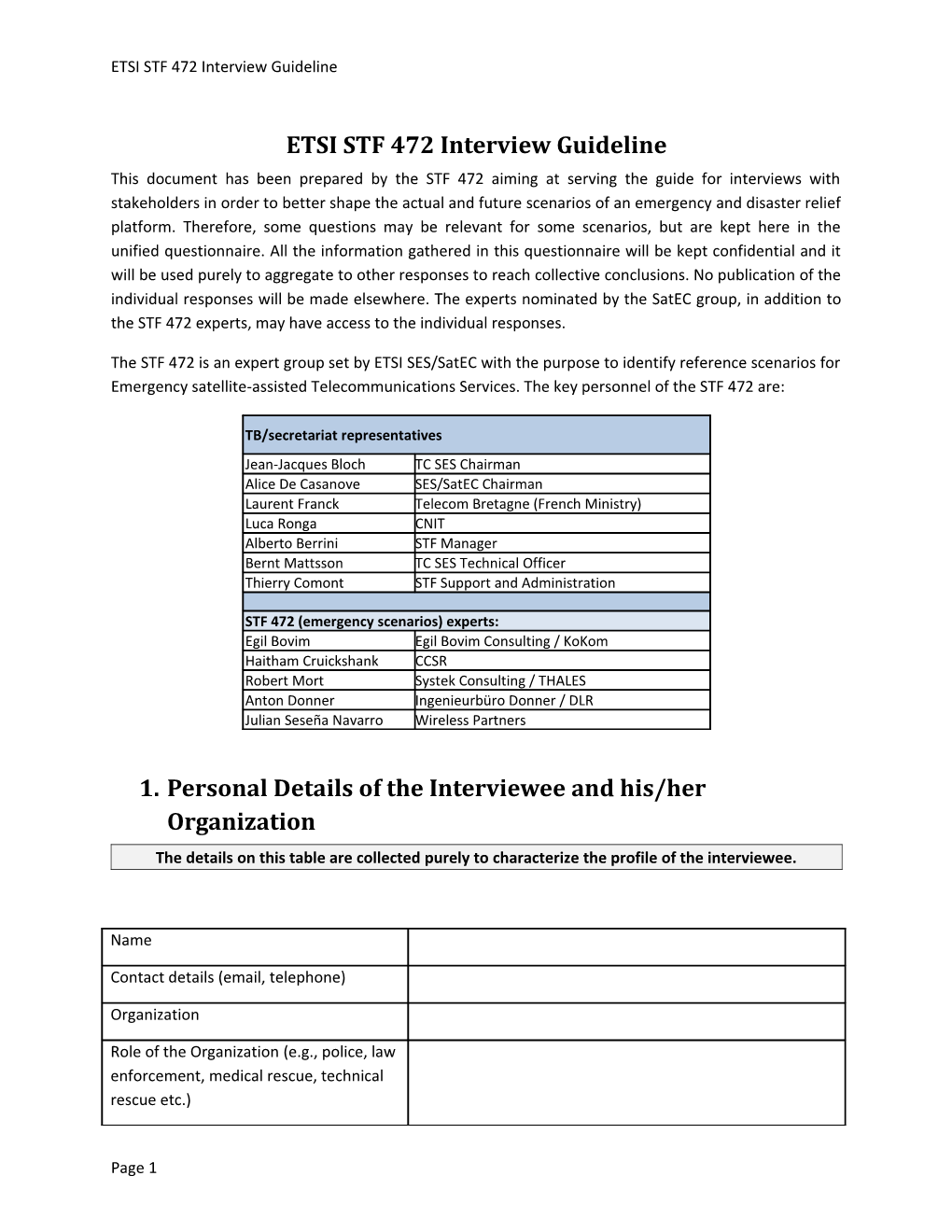 ETSI STF 472 Interview Guideline