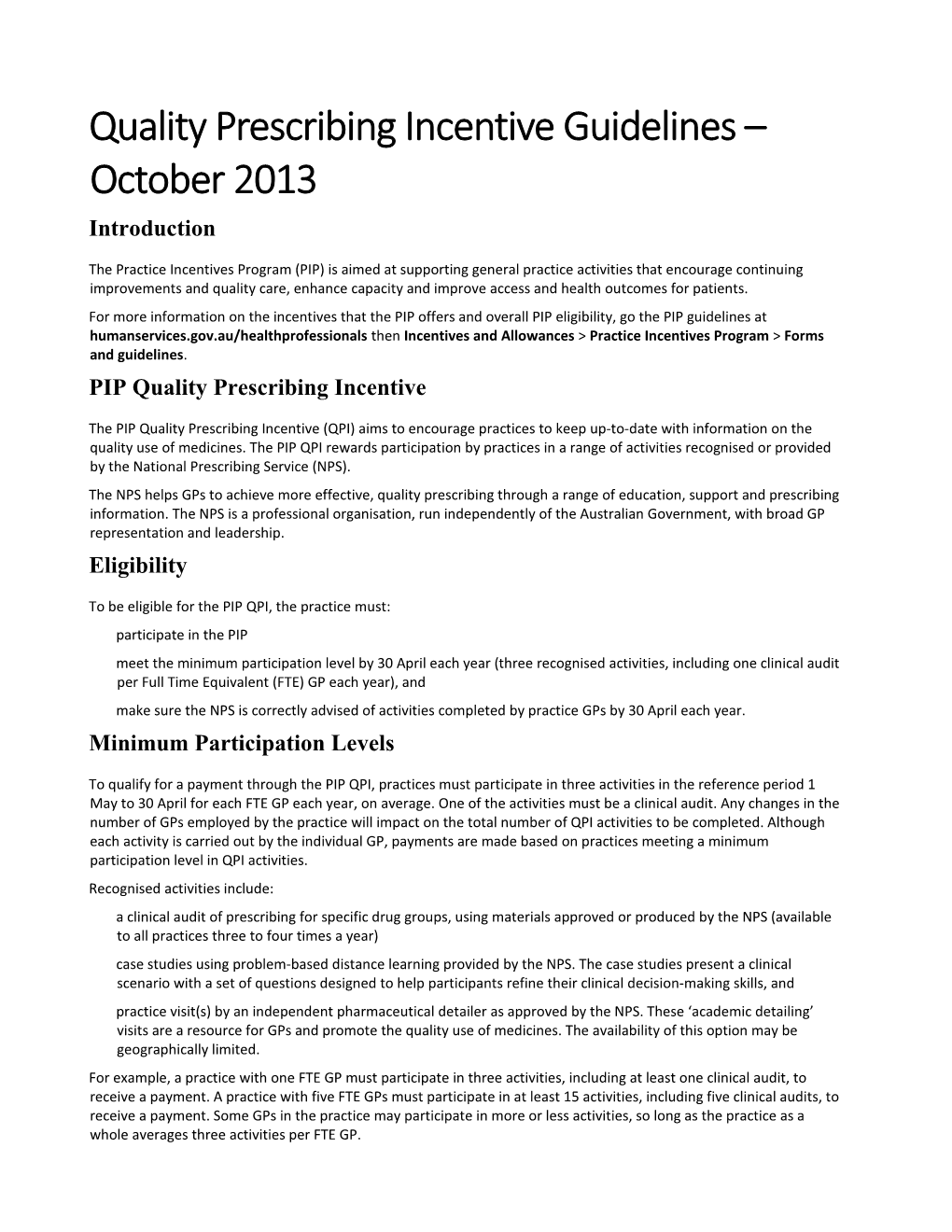 Practice Incentives Programquality Prescribing Incentive Guidelines October 2013