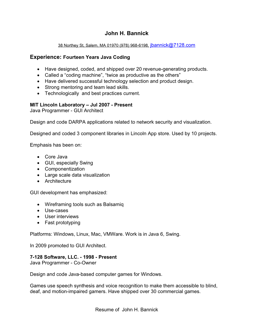 John Bannick Resume