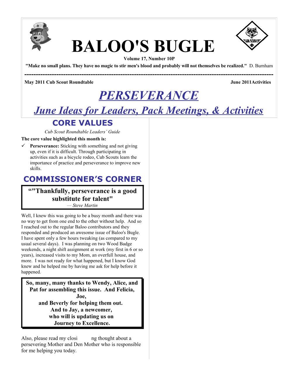 BALOO's BUGLE - PACK EDITION - (May 2011 Ideas)Page 1