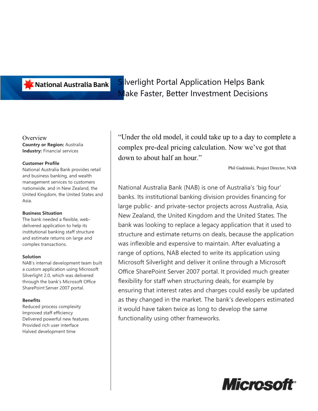 Metia CEP Silverlight Portal Application Helps Bank Make Faster, Better Investment Decisions