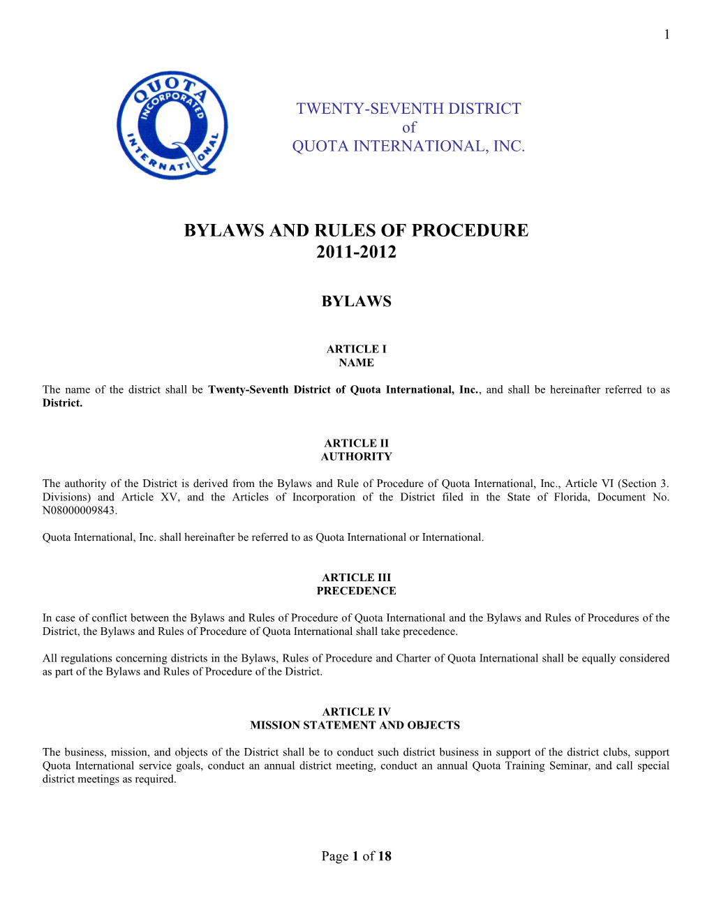 Bylaws and Rules of Procedure