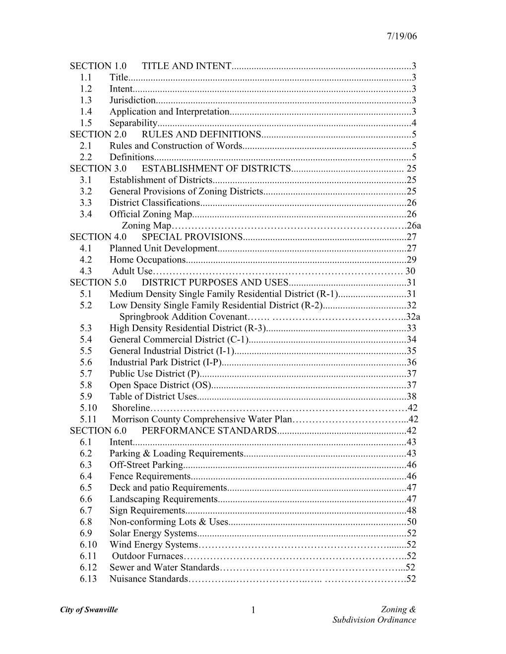 City of Swanville Zoning Ordinance