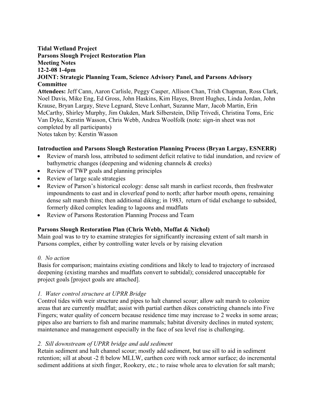 Introduction and Parsons Slough Restoration Planning Process (Bryan Largay, ESNERR)