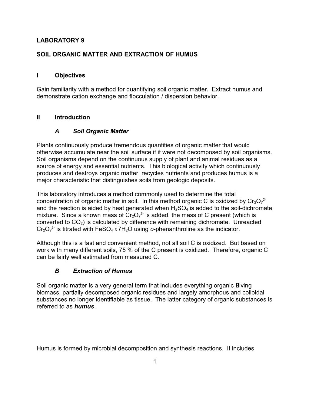 Soil Organic Matter and Extraction of Humus