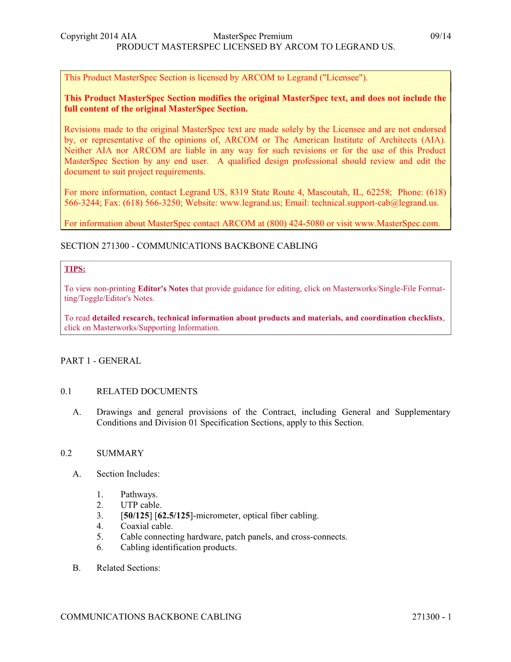 Section 271300 - Communications Backbone Cabling