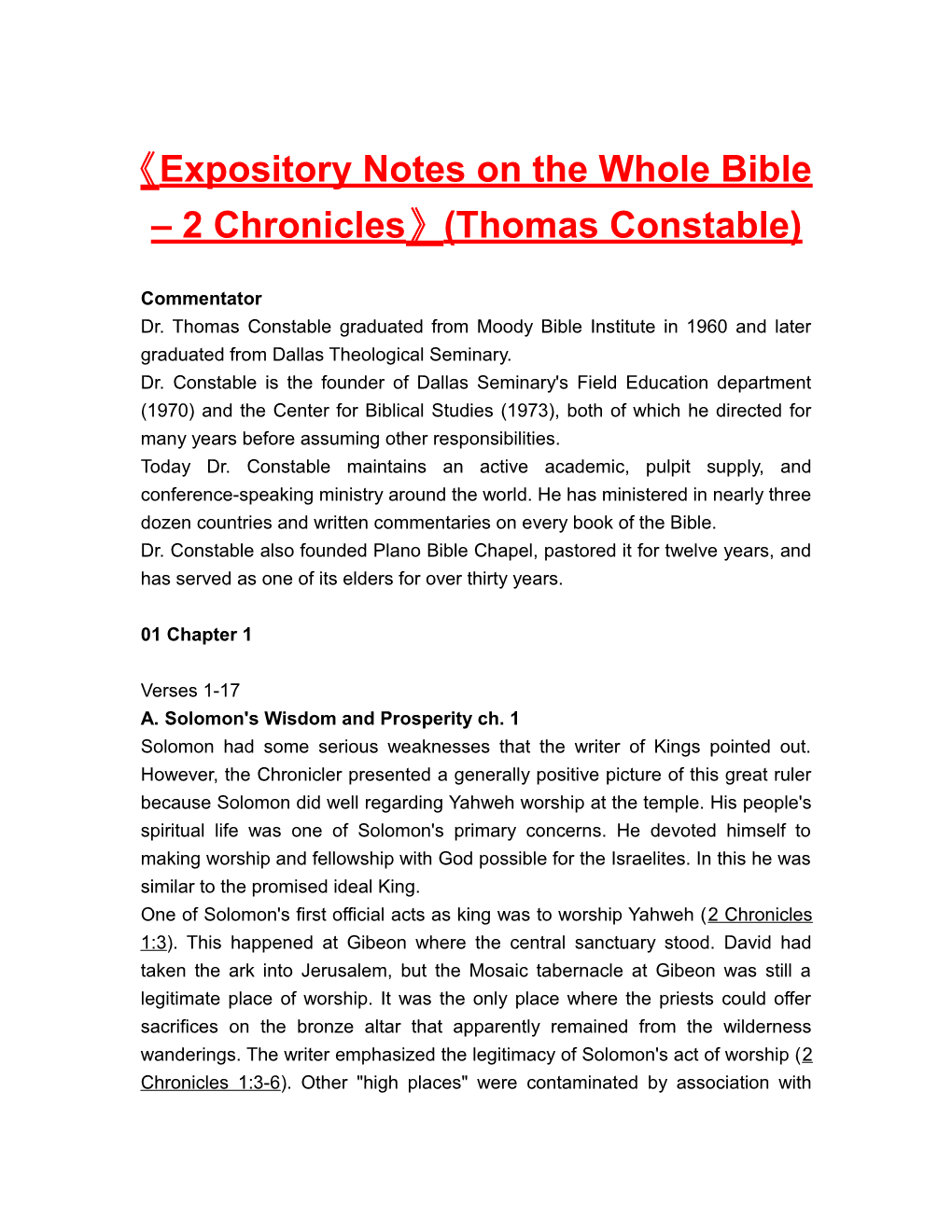 Expositorynotes on the Wholebible 2 Chronicles (Thomas Constable)