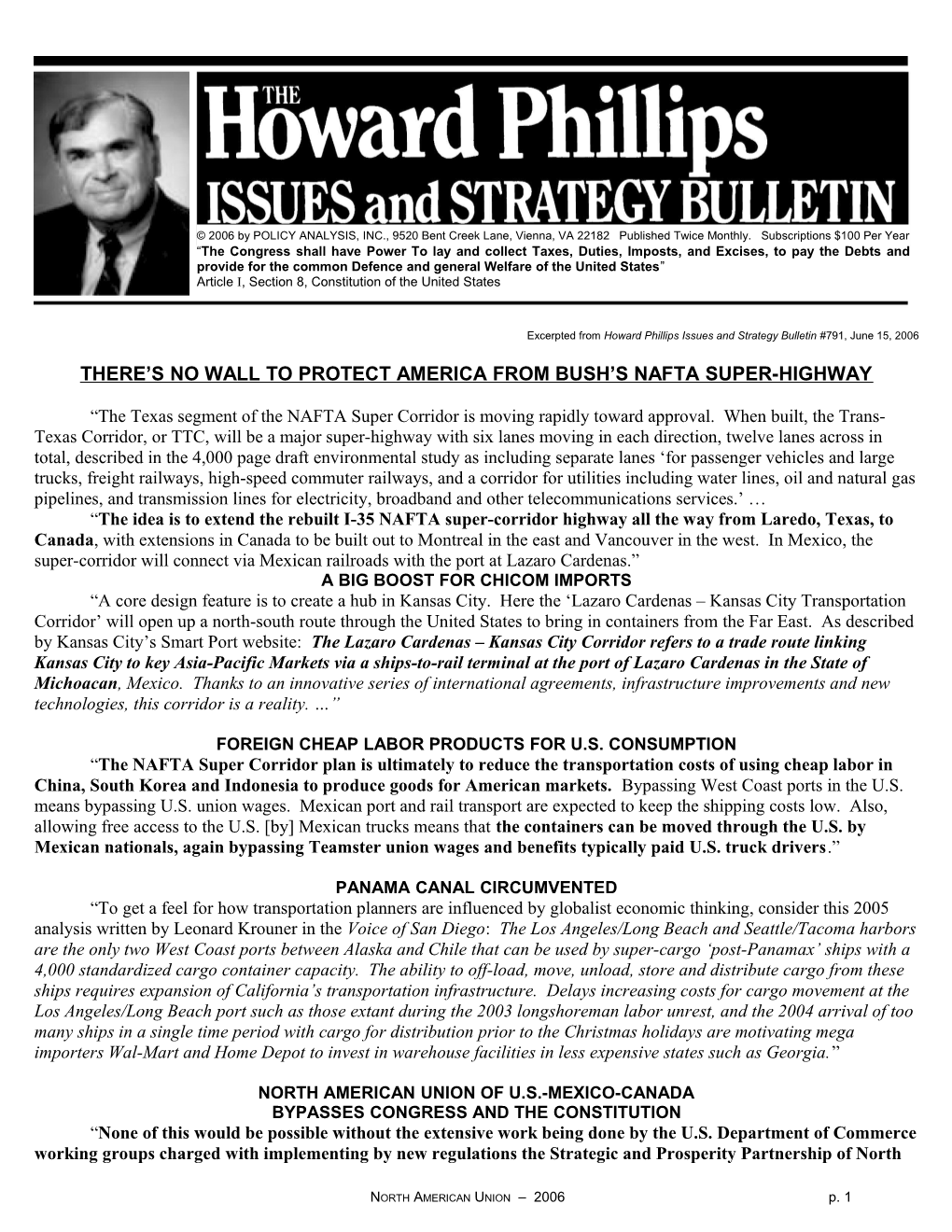 Excerpted from Howard Phillips Issues and Strategy Bulletin #644, April 15, 2000