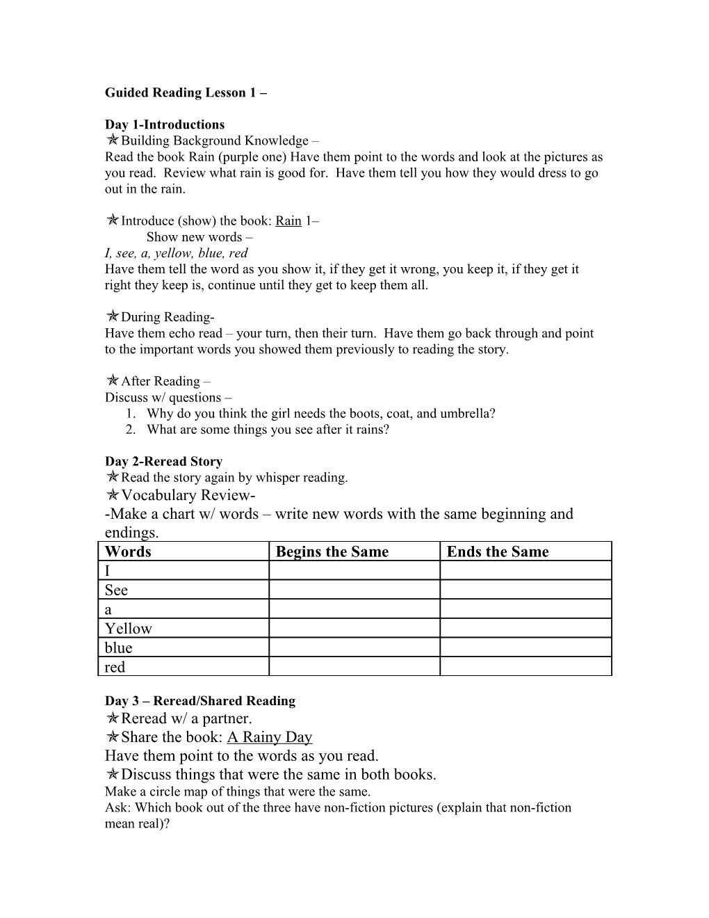 Guided Reading Lesson 1 Day 1