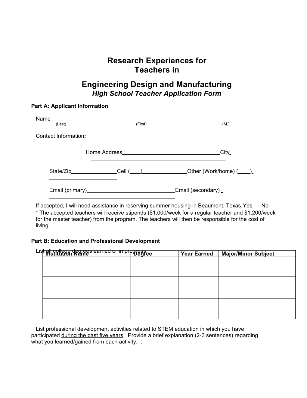 Teacher Summer Research Program