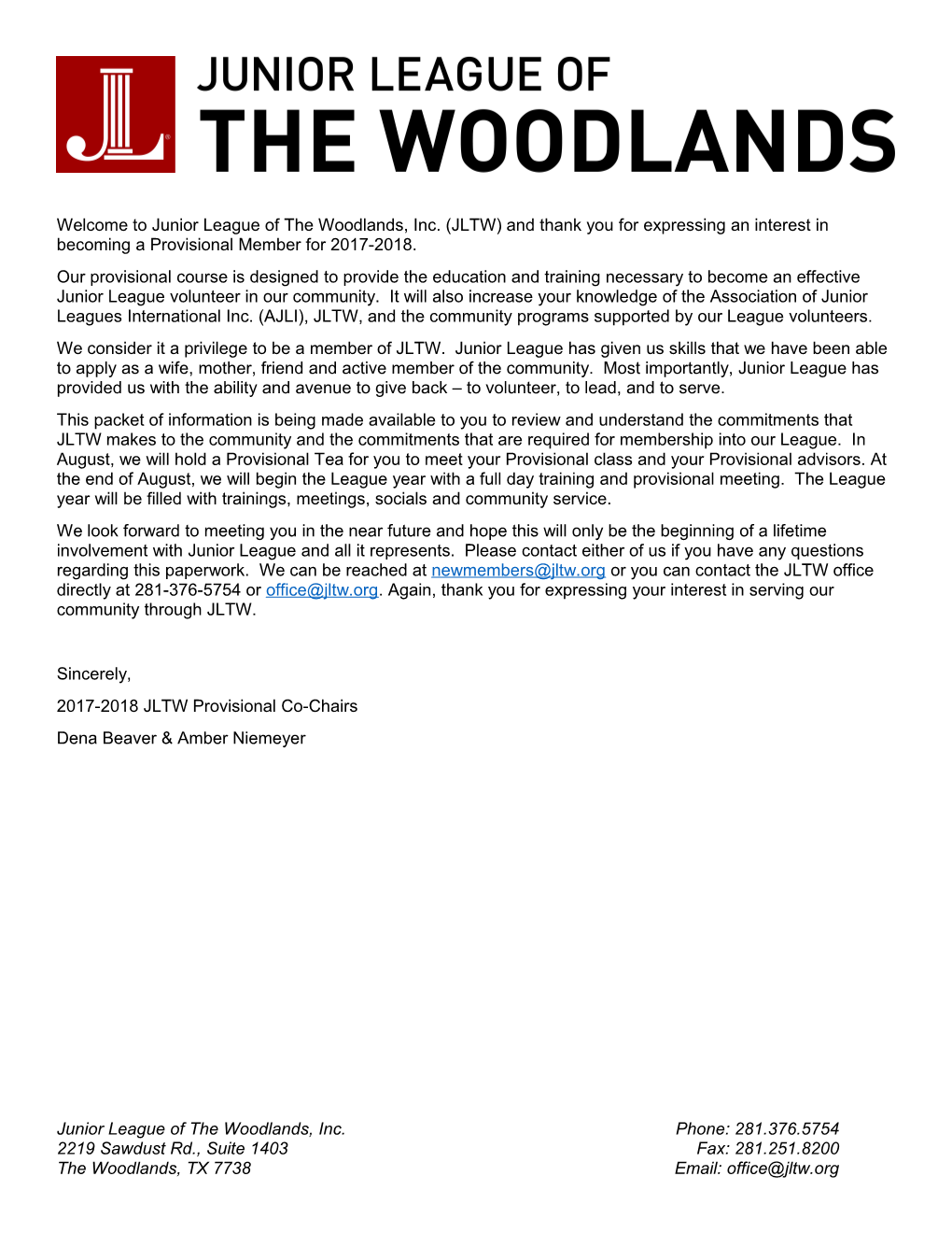 Welcome to Junior League of the Woodlands, Inc. (JLTW) and Thank You for Expressing An