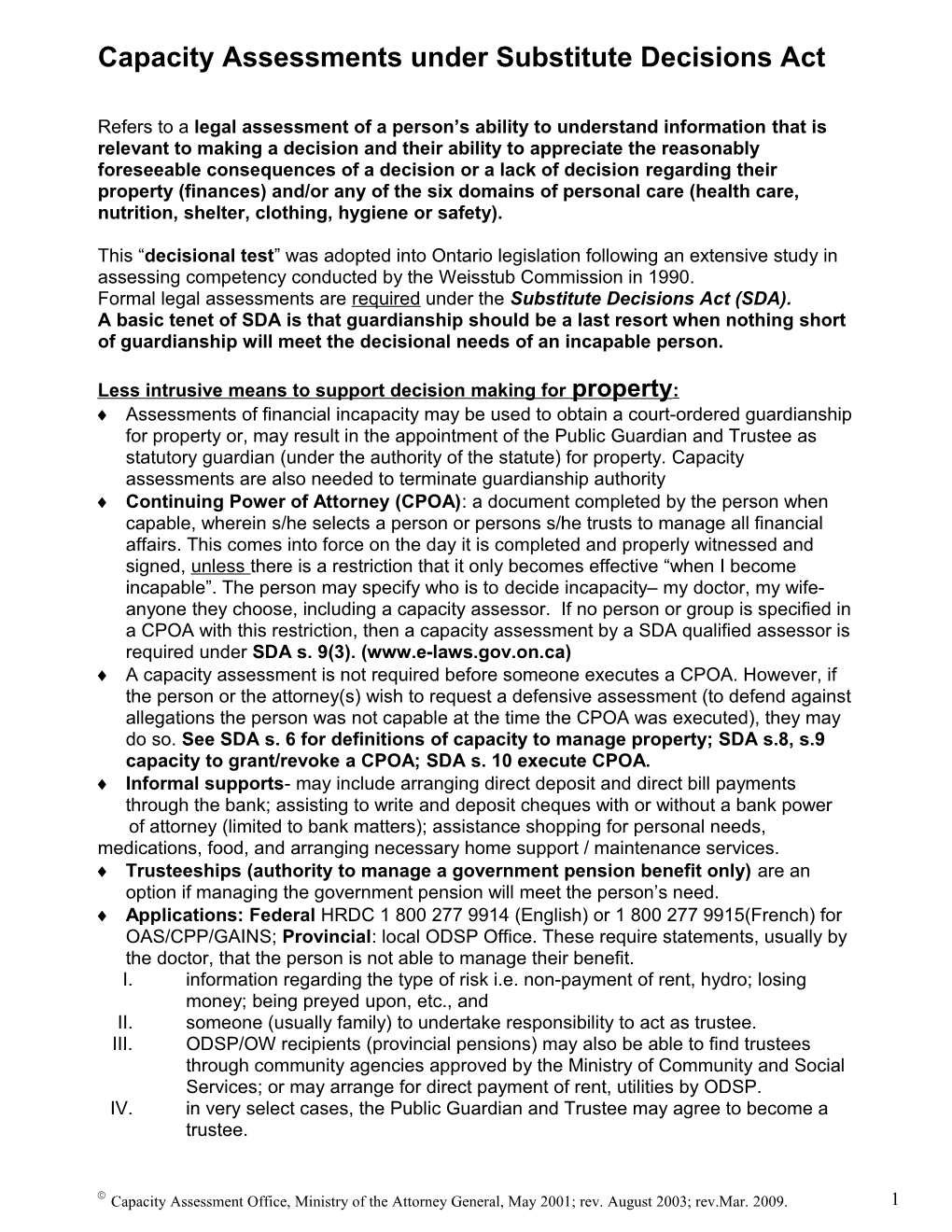 Capacity Assessments Under Substitute Decisions Act