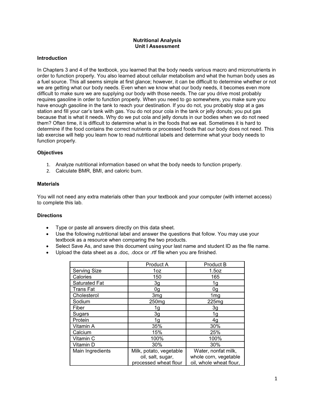 Nutritional Analysis