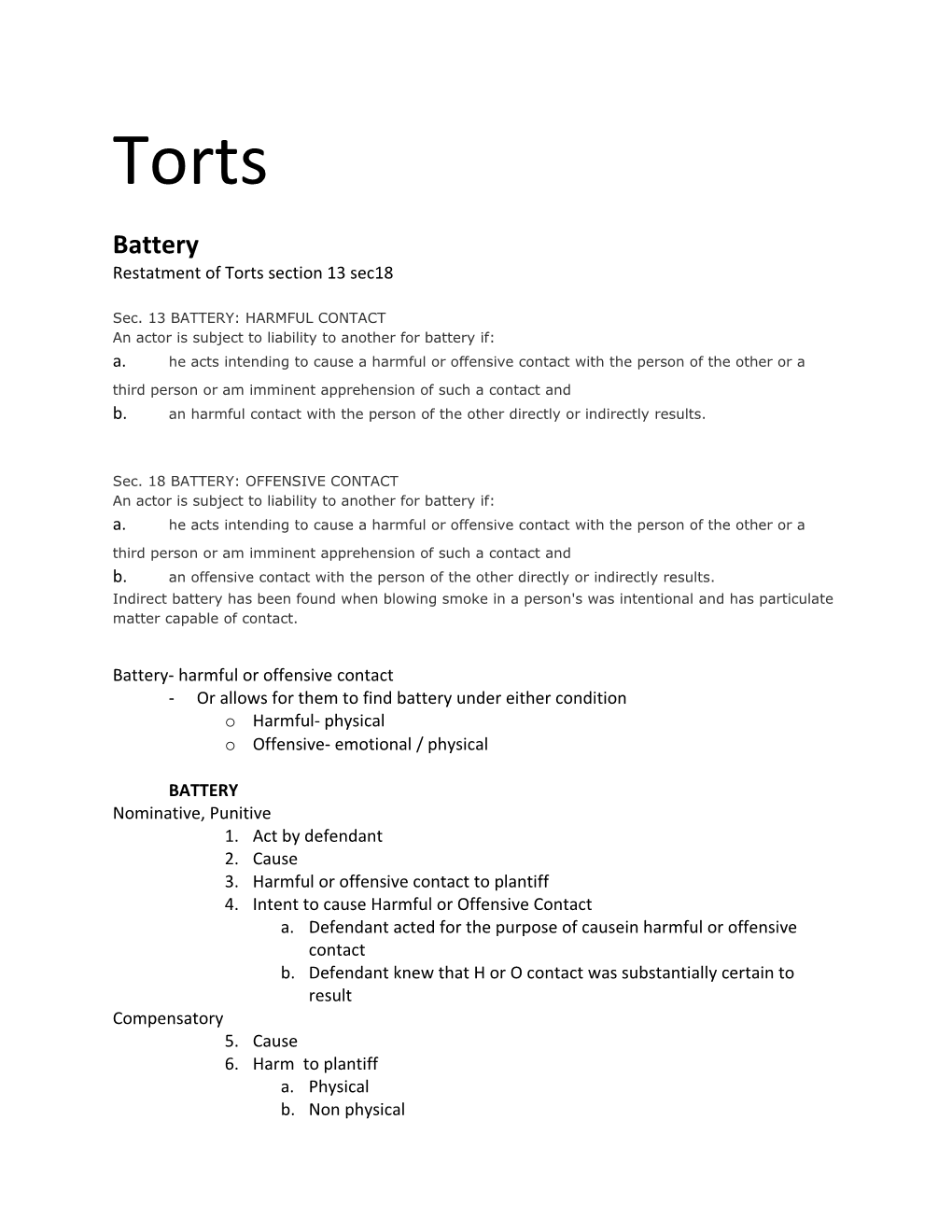 Restatment of Torts Section 13 Sec18