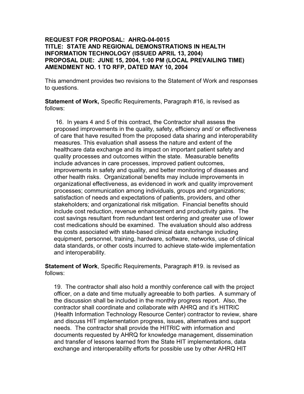 Request for Proposal: Ahrq-04-0015