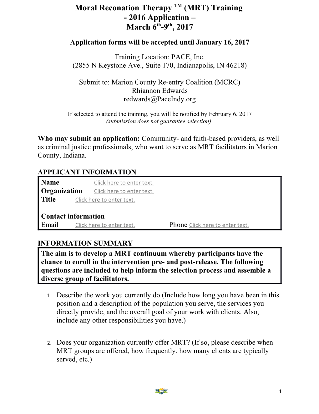 Moral Reconation Therapytm (MRT) Training