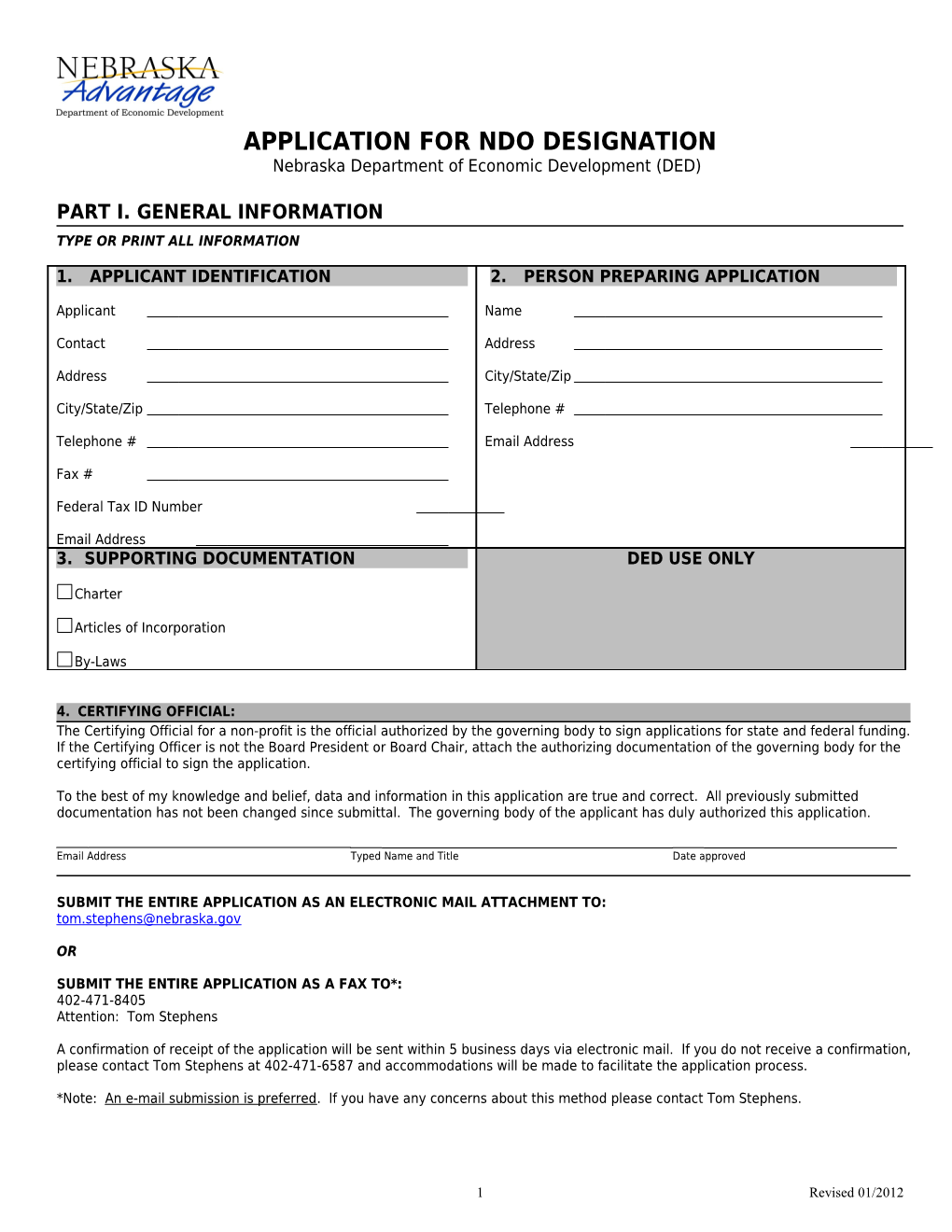 Application for Ndo Designation