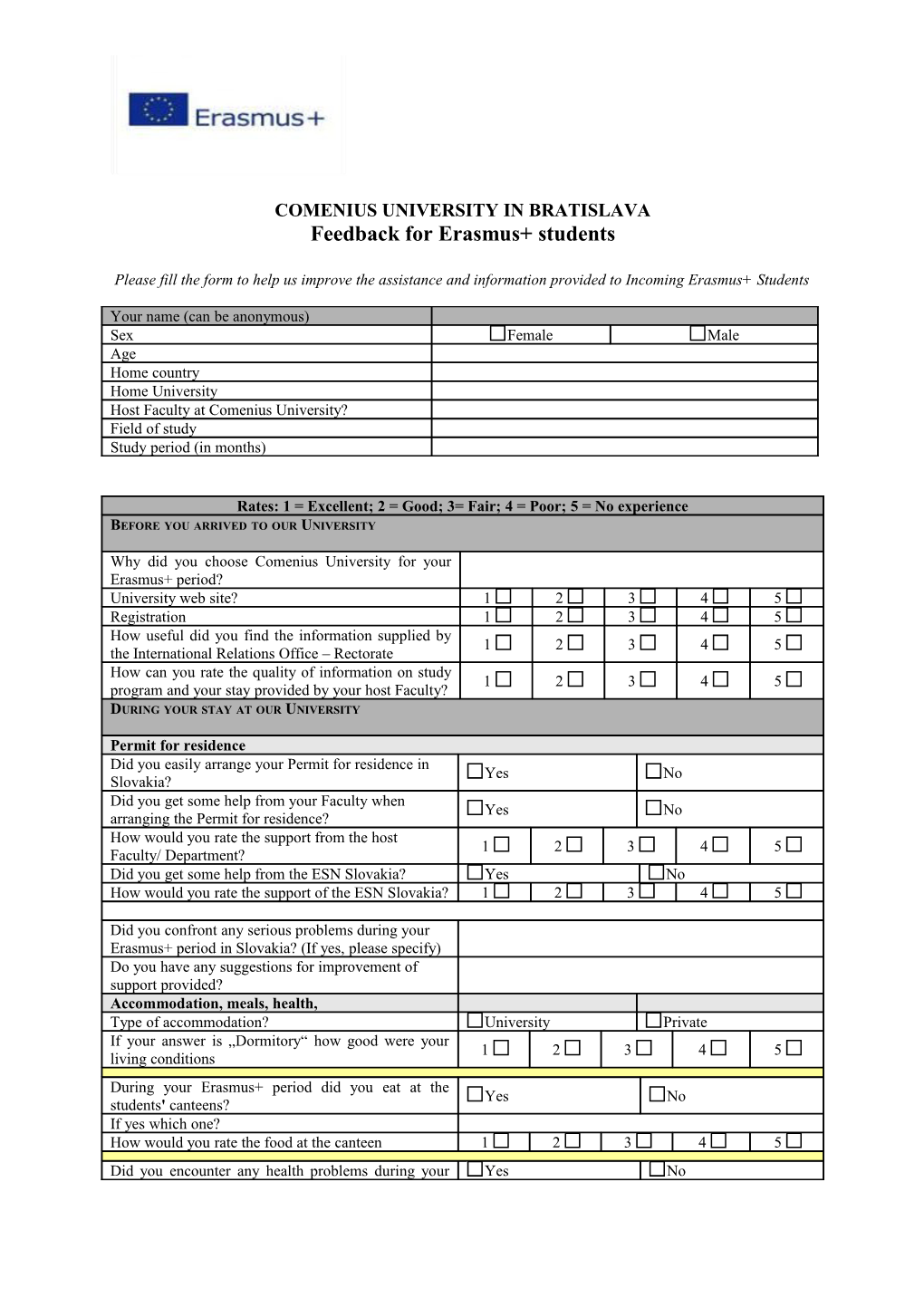 Feedback for Erasmus Students