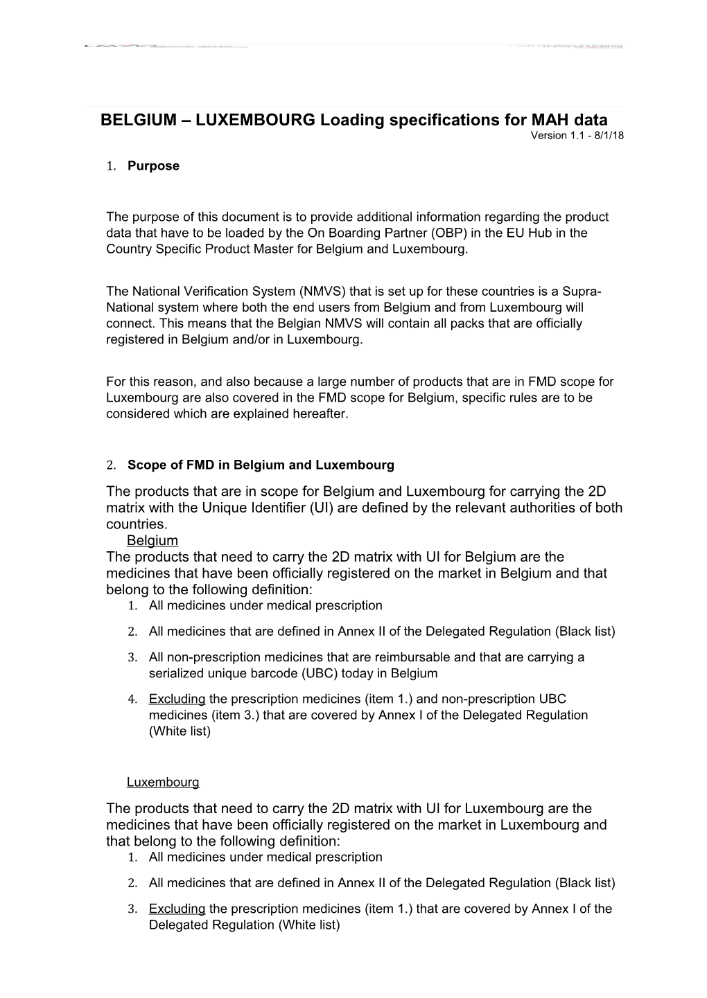 BELGIUM LUXEMBOURG Loading Specifications for MAH Data