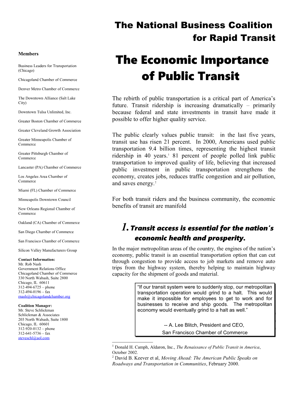 The Economic Importance of Transit, Page 1