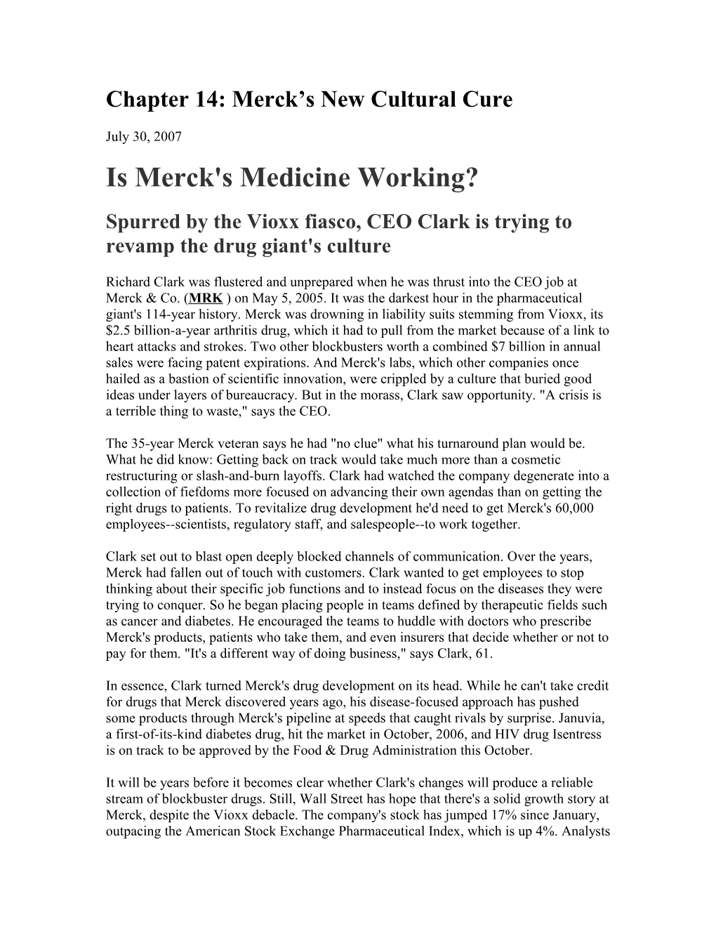 Chapter 14: Merck S New Cultural Cure