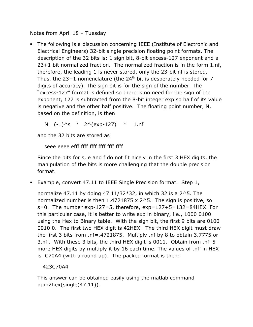 Tentative Notes from February 27 Monday