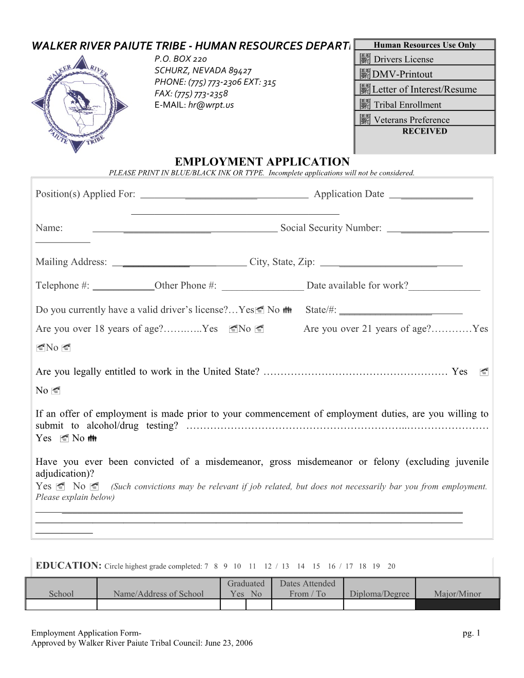 Employment Application Form-Pg. 1