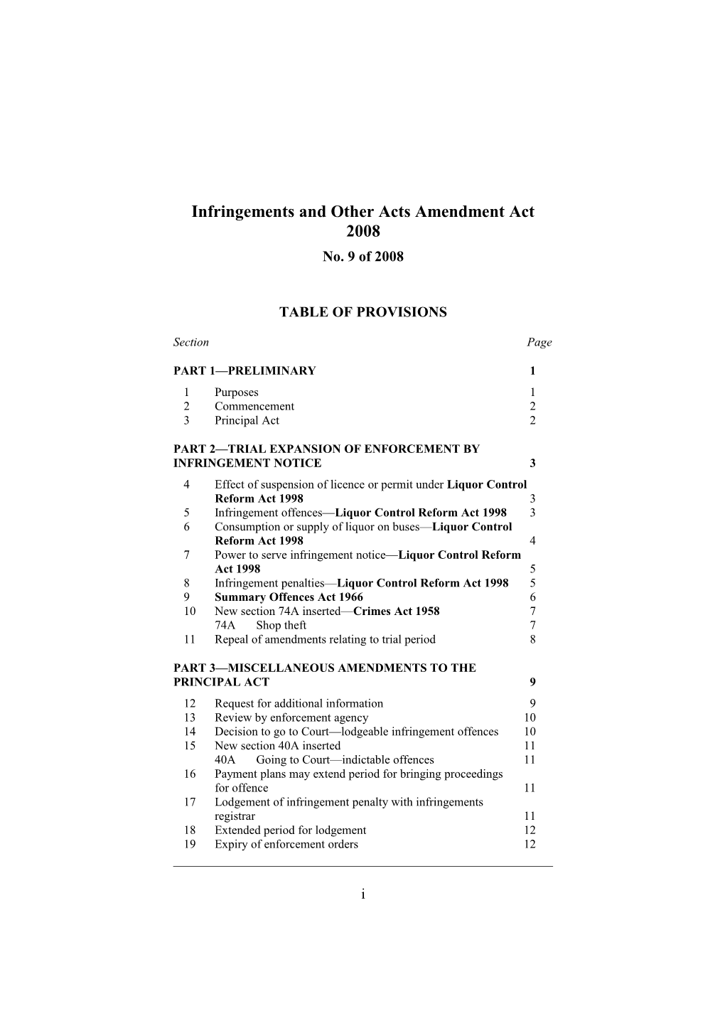 Infringements and Other Acts Amendment Act 2008