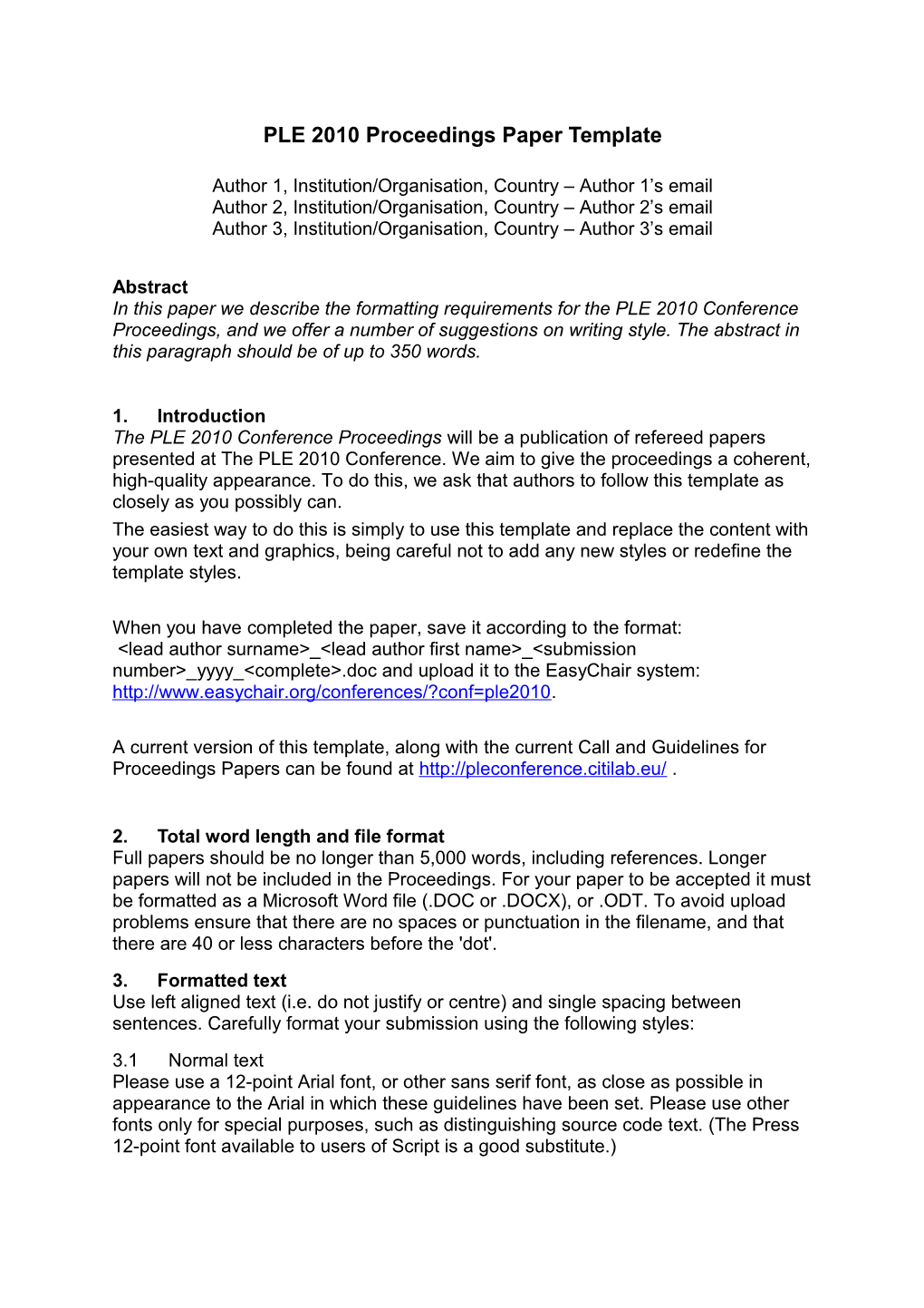 PLE 2010Proceedings Paper Template