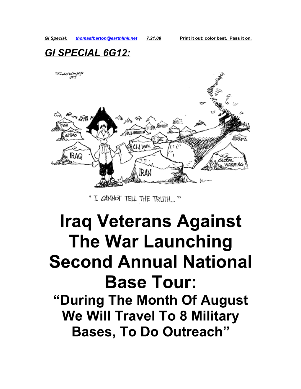 Iraq Veterans Against the War Launching Second Annual National Base Tour