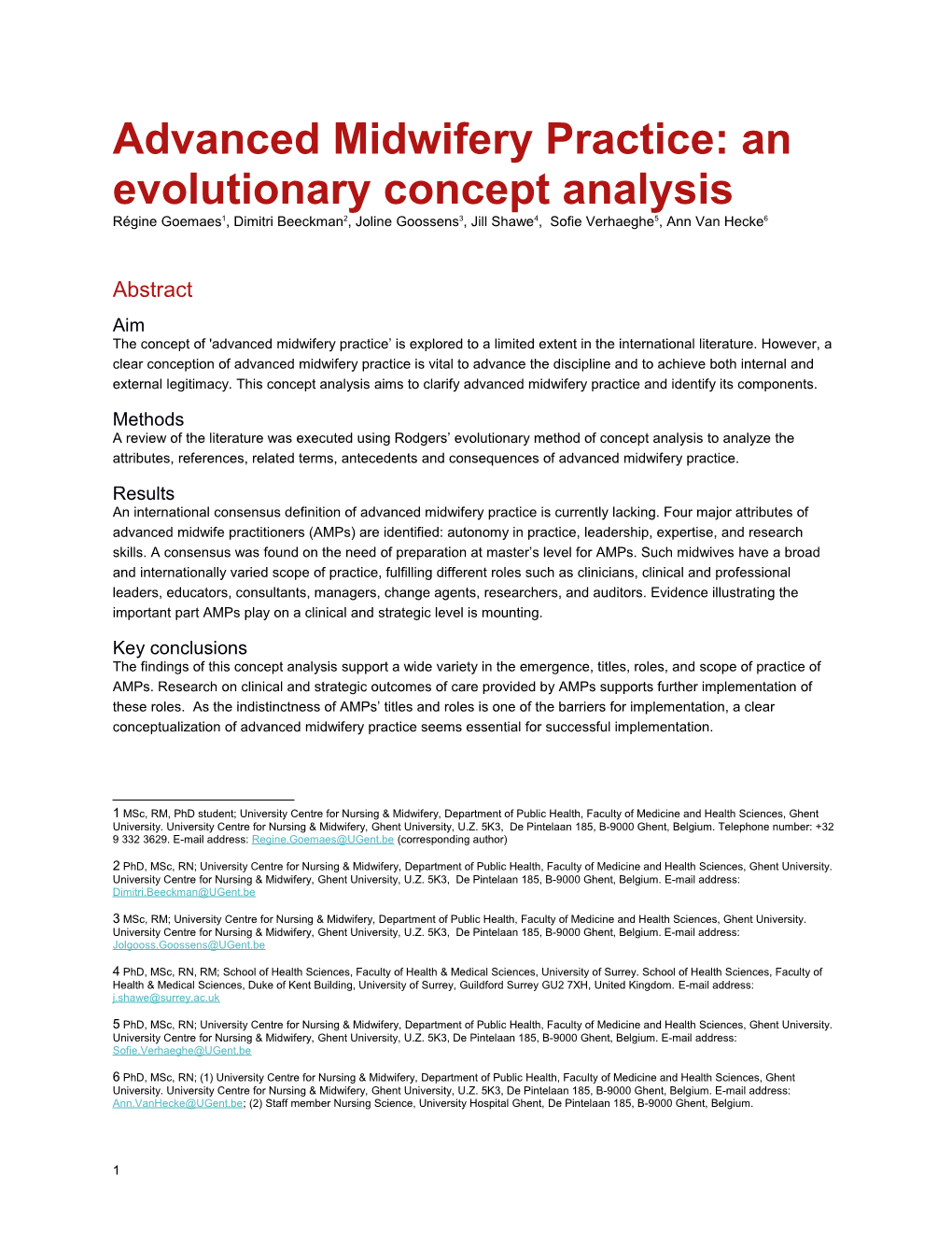 Advanced Midwifery Practice: an Evolutionary Concept Analysis