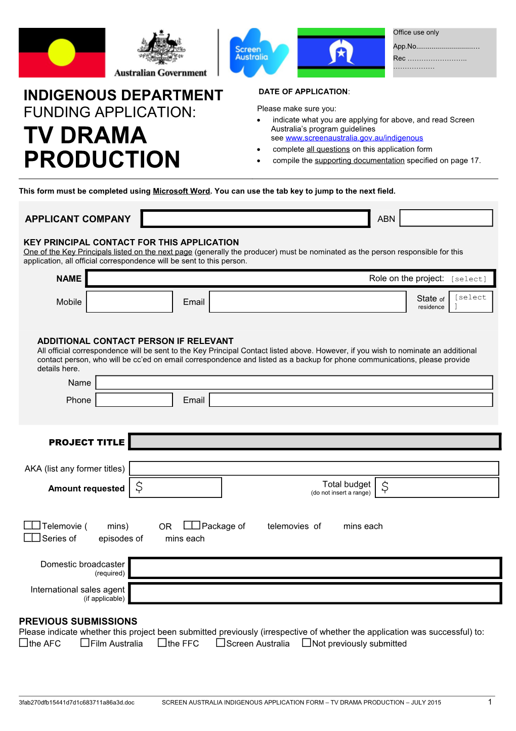 Indigenous TV Drama Production Application Form