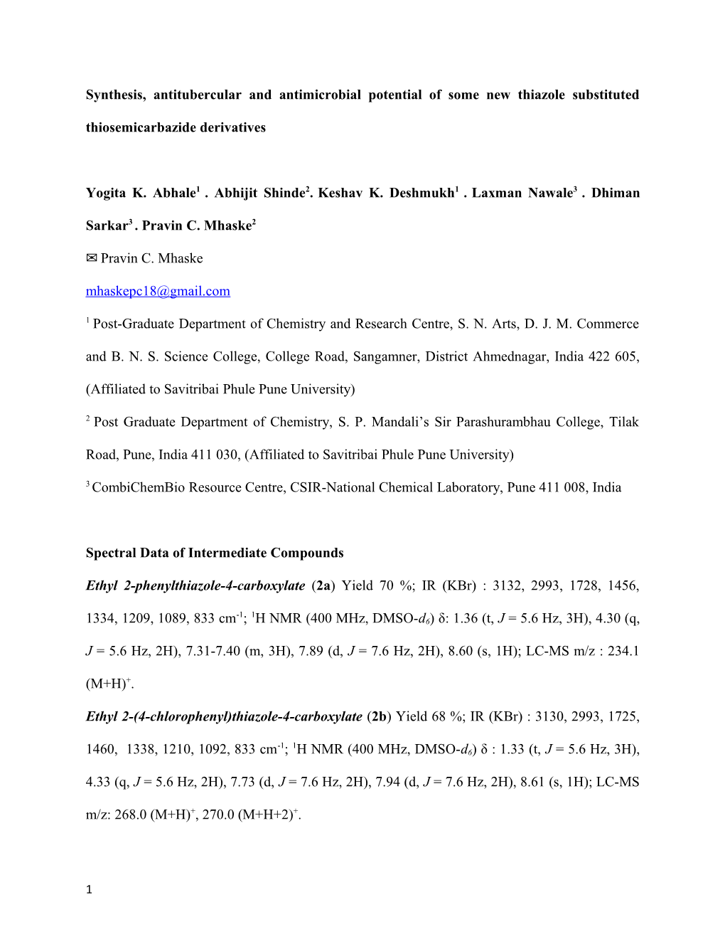 Synthesis, Antitubercular and Antimicrobial Potential of Some New Thiazole Substituted