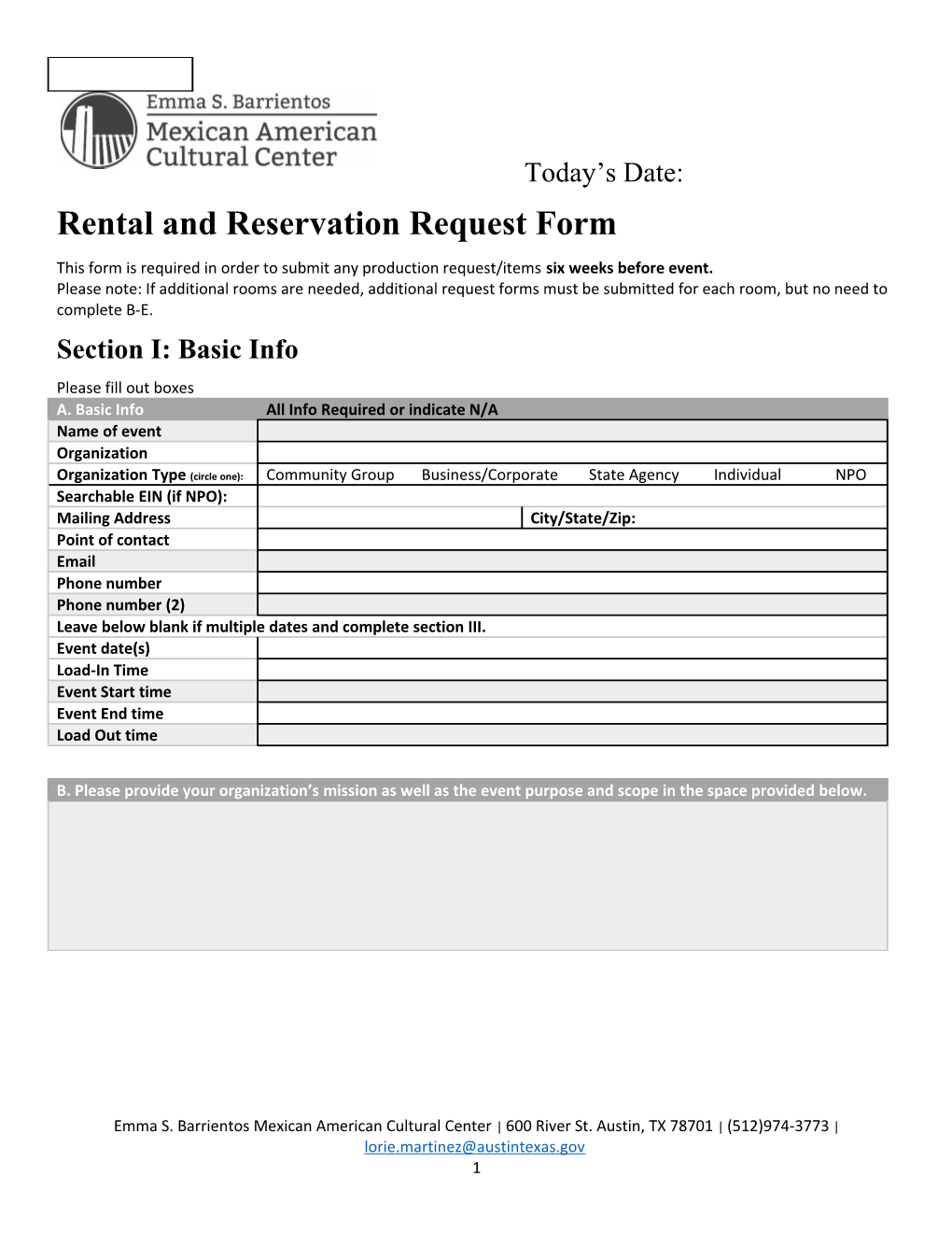 Rental and Reservation Request Form