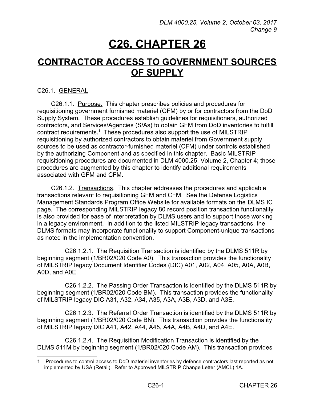 Chapter 26 - Contractor Access to Government Sources of Supply