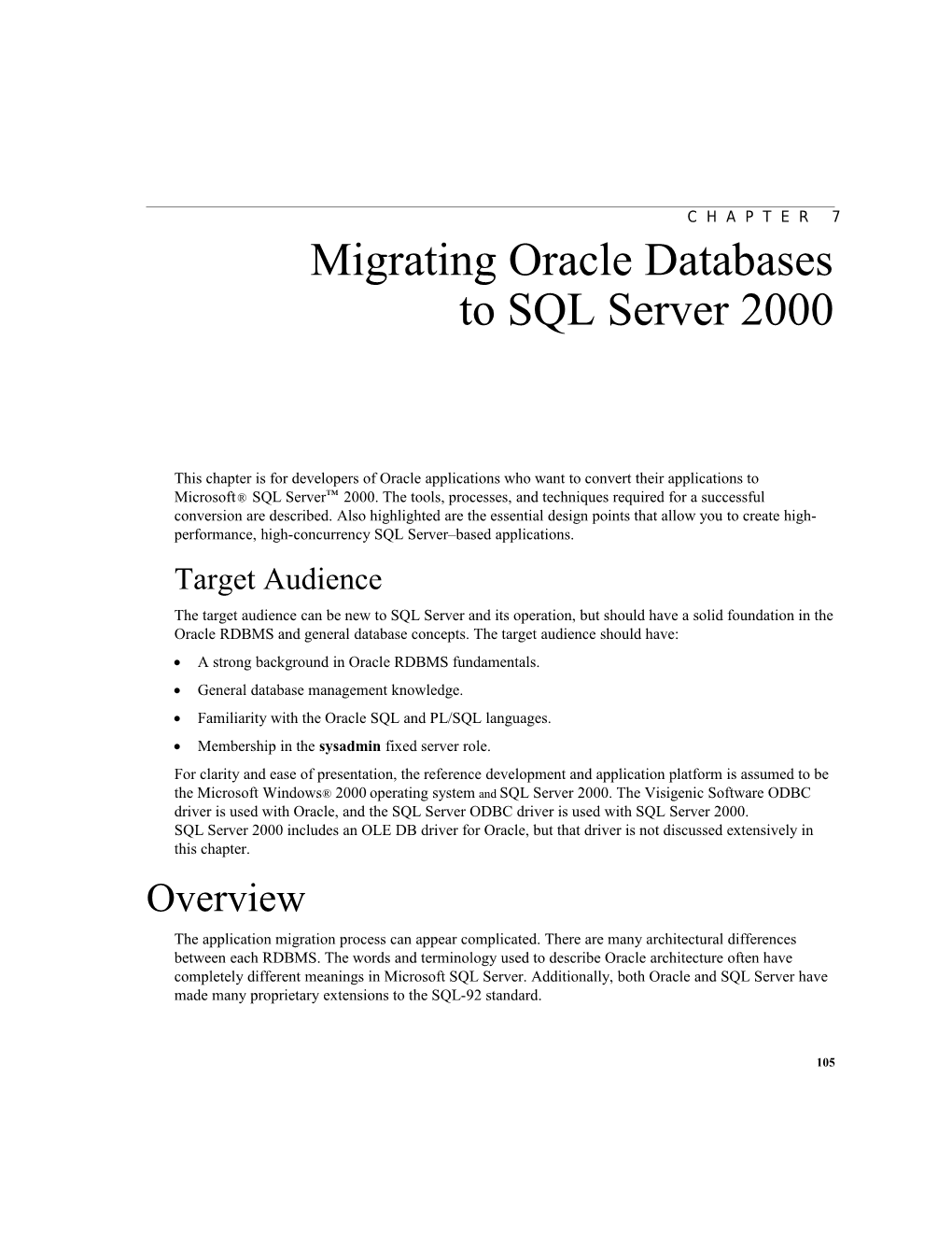 Chapter 7Migrating Oracle Databases to SQL Server 2000