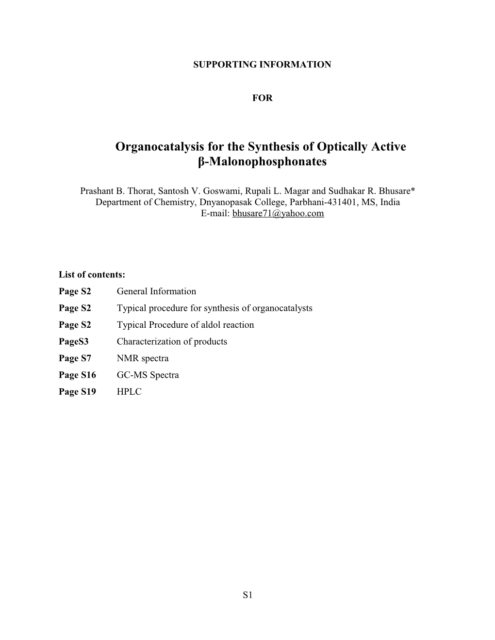 Organocatalysis for the Synthesis of Optically Active