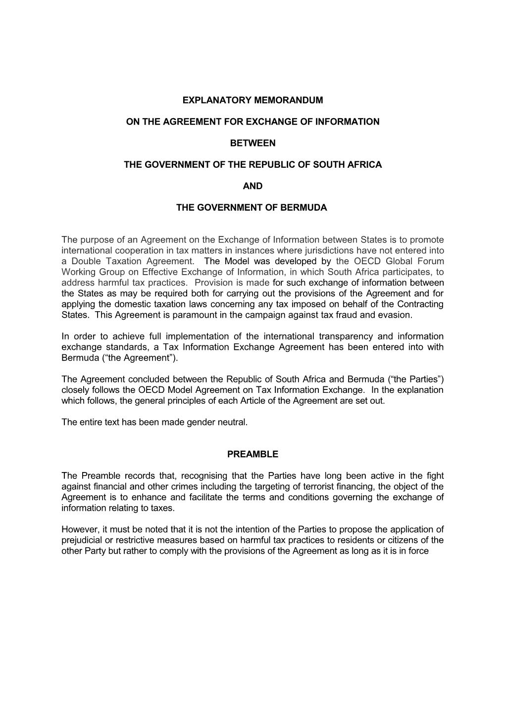 On the Agreement for Exchange of Information