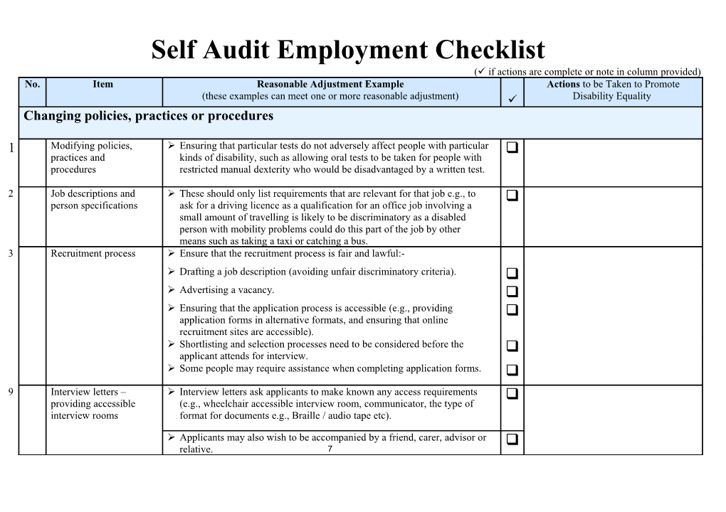 Self Audit Employment Checklist