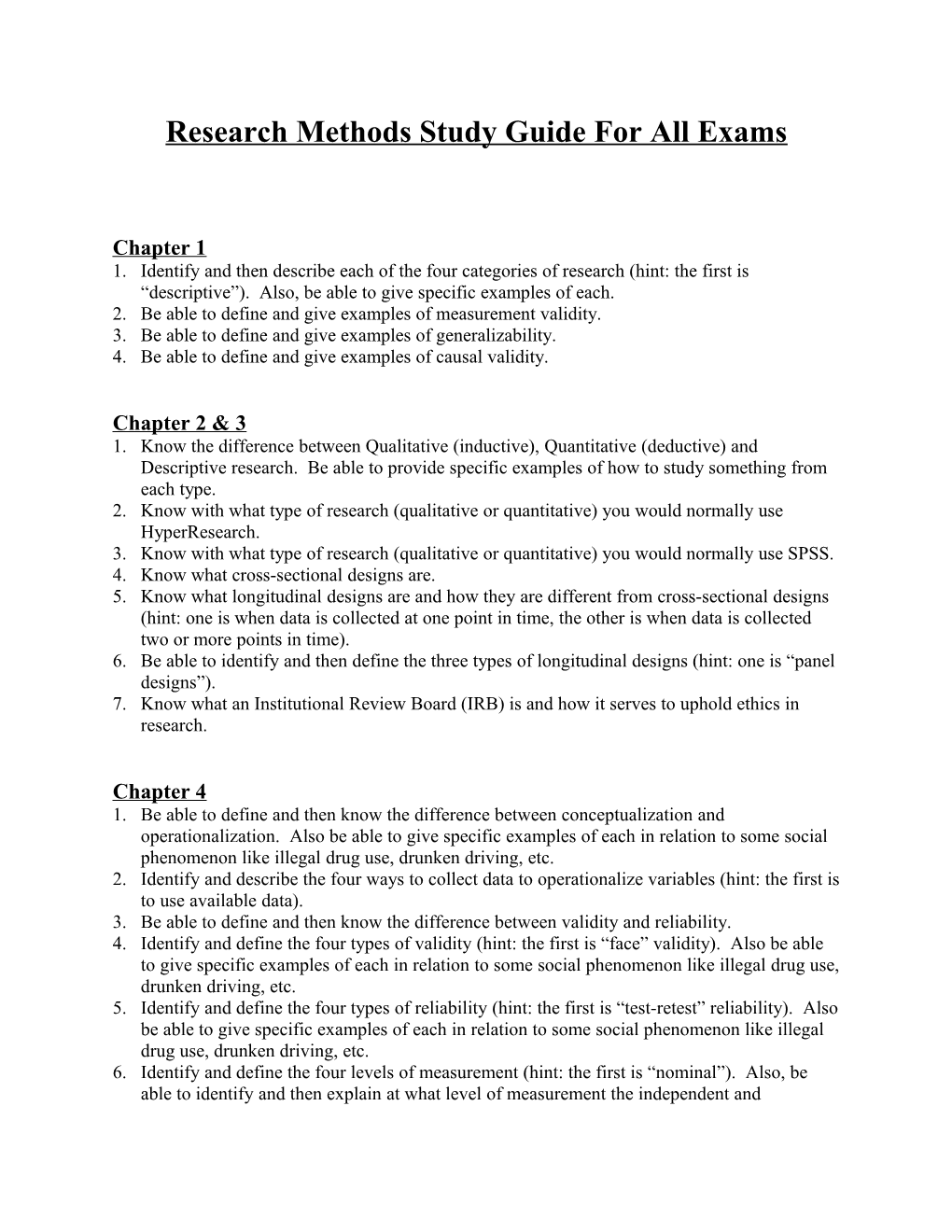 DCP Research Methods Study Guide for Exam #1